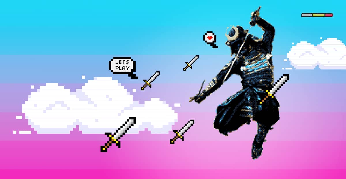 Héros pixel art samurai illustrant la philosophie de vie des gamers.