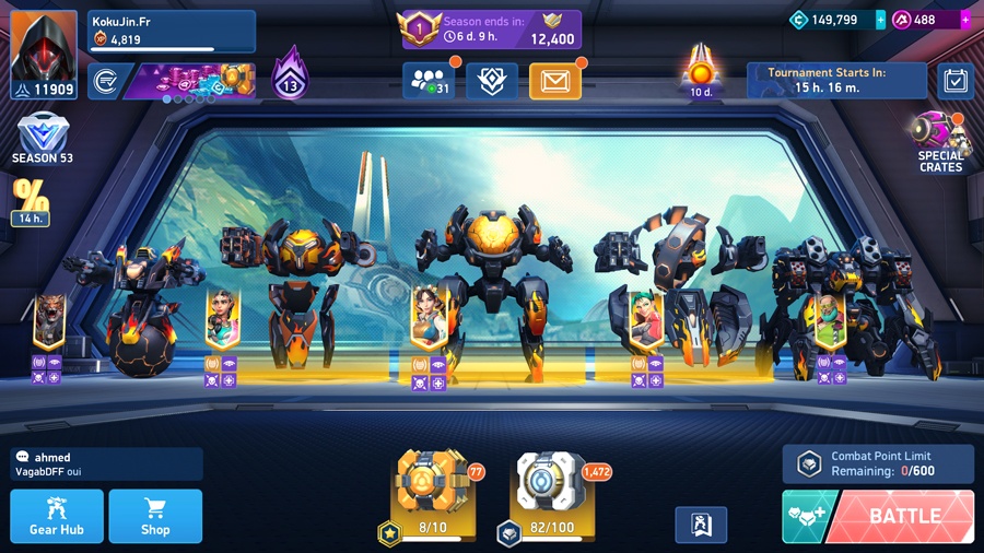 Le hangar Mech Arena de KokuJin et ses meches.