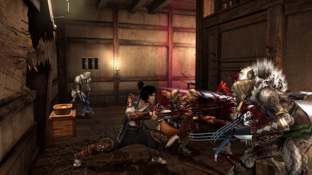 Scène de gameplay d’Onimusha 2 : une attaque en pleine action.