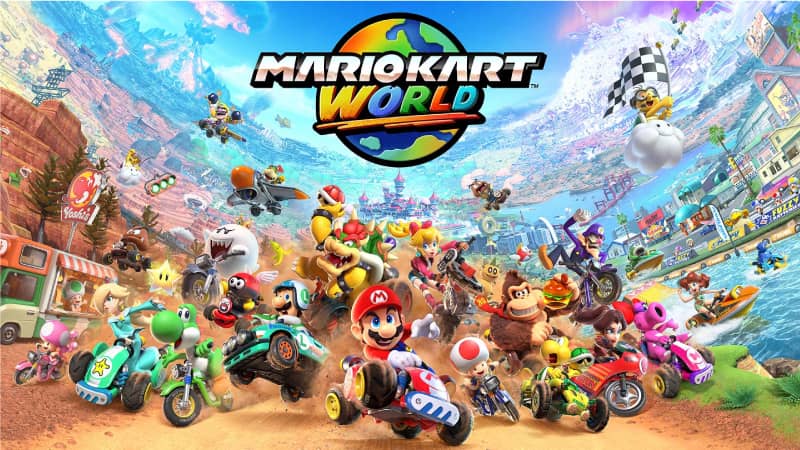 Visuel de présentation du nouveau jeu Mario Kart World.