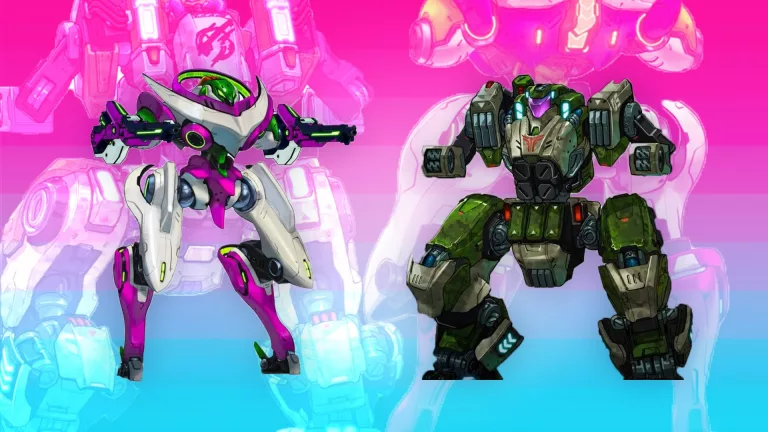 Illustration des nouveaux méchas Knife et Earthquake avec les armes Pusher, Manual et Sym dans Mech Arena Dev Vlog 15 – mise à jour de juillet 2025