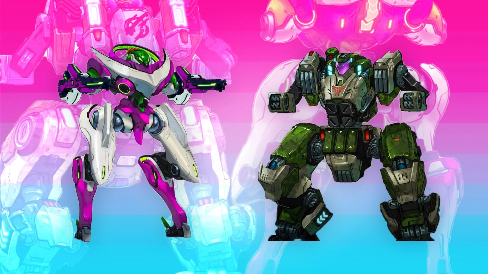 Illustration des nouveaux méchas Knife et Earthquake avec les armes Pusher, Manual et Sym dans Mech Arena Dev Vlog 15 – mise à jour de juillet 2025