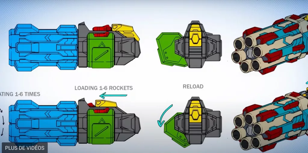 Plan de construction de l’arme Manual, un lance-roquettes au design précis et fonctionnel.