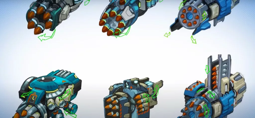 Plan de construction de l’arme Manual, un lance-roquettes au design précis et fonctionnel.