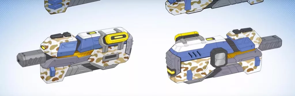 Deuxième esquisse de l’arme légendaire Pusher, explorant une variante de design plus détaillée et structurée.
