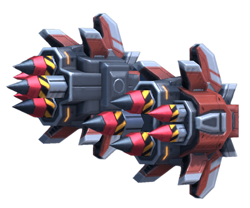 Javelin Rack 16 — Visuel du Javelin Rack 16 (Mech Arena) : lanceur de roquettes guidées, salves sur cible verrouillée.